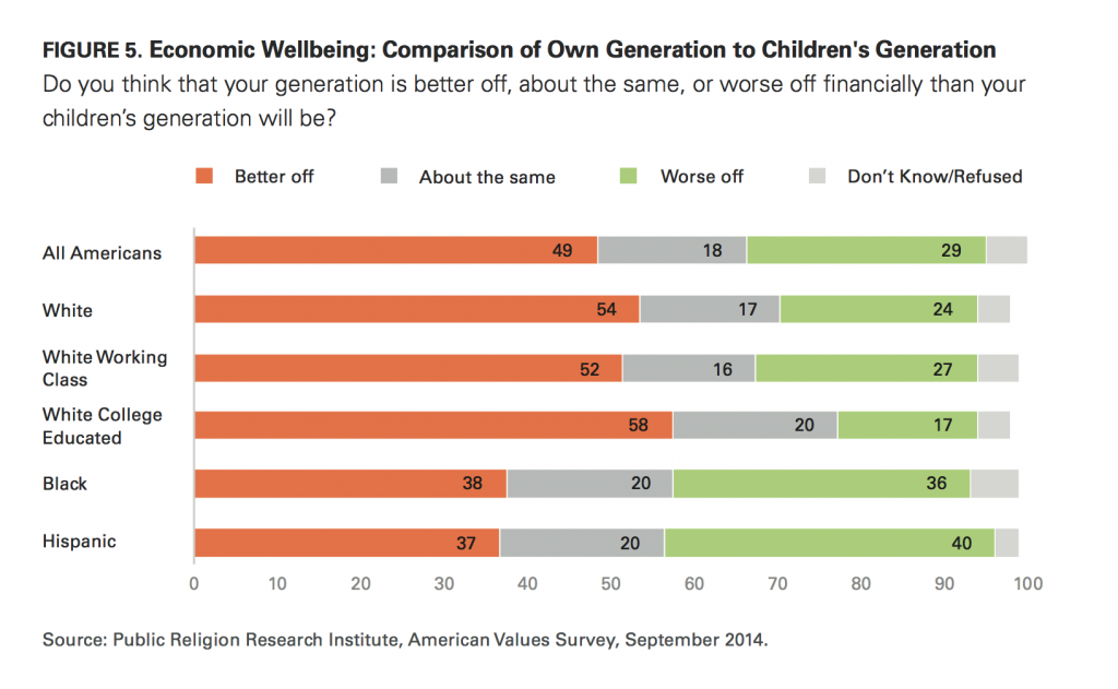 PRRI AVS 2014 personal economic wellbeing vs childrens generation by race